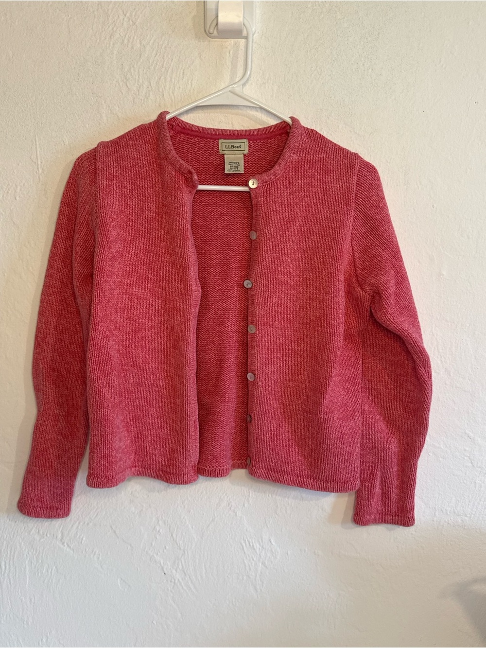 Vintage L.L Bean Women’s XS Knit Full Button Sweater Cardigan Pink Cotton
